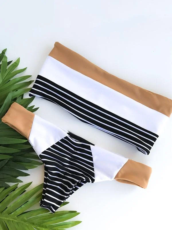 Striped Bandeau Top Bikinis Swimwear