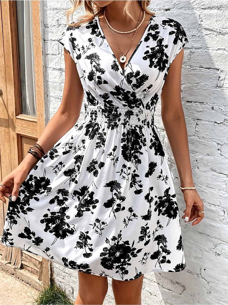 Women's Elegant Floral Print A-Line Dress | Relaxed Fit For Spring/Summer/Fall | Party, Casual & Formal Events | Non-Stretchy Quality Fabric