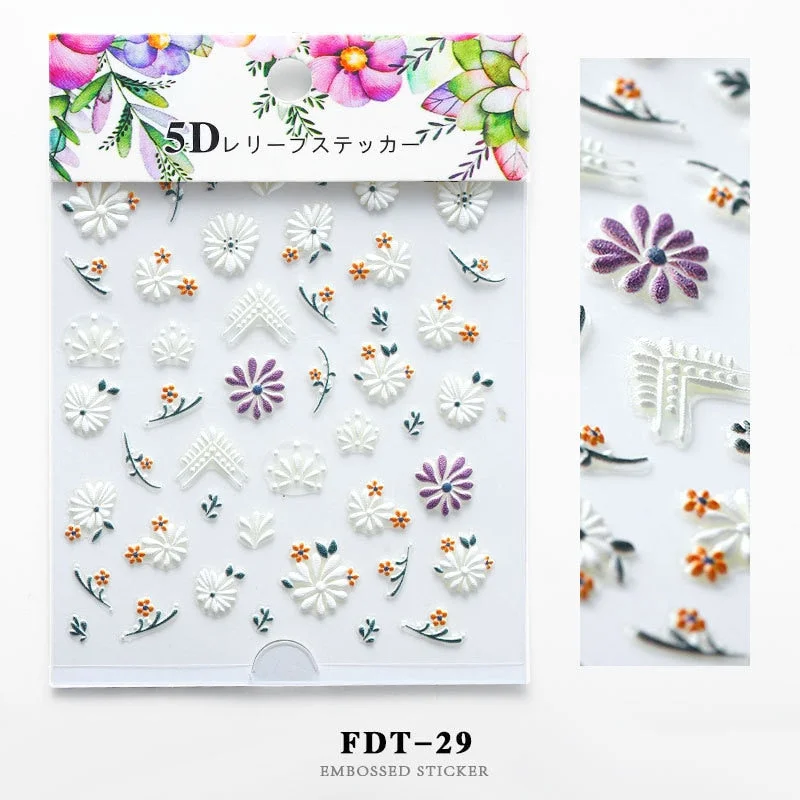 Nail Stickers Embossed 5D Elegant Flower Series Lace Designs Back Glue Nail Decals Tips For Beauty Salons-Nail Inspo