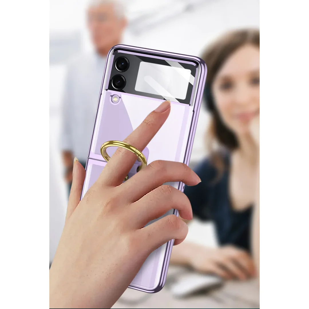 For Samsung ZFlip4 Shell Film Phantom Ring Personality Pure Color Simple Transparent PC Hard Case Phone Case