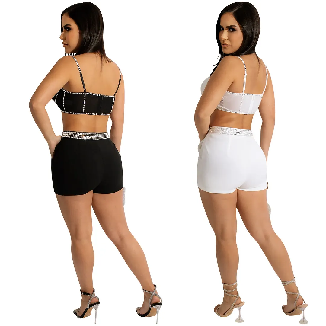 Churchf Churchf New Hot Drill Sling Zip Wrapped Chest Vest Shorts Two-Piece Set