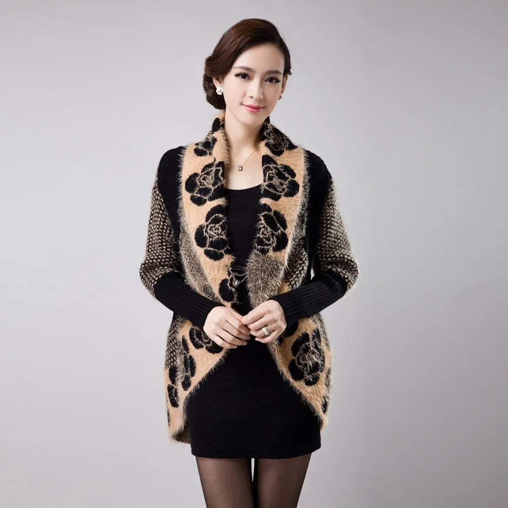 Knitted Sweaters Cardigans Cashmere Shawl for Women 2019 Autumn Winter Floral Tricotado Vintage Ladies Coats Knitwear Jackets