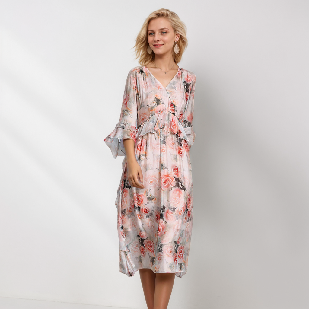 Silk Dresses with Sleeves for Women V-neck REAL SILK LIFE