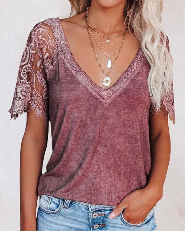 Casual Lace V-neck Summer Blouse - Chicaggo
