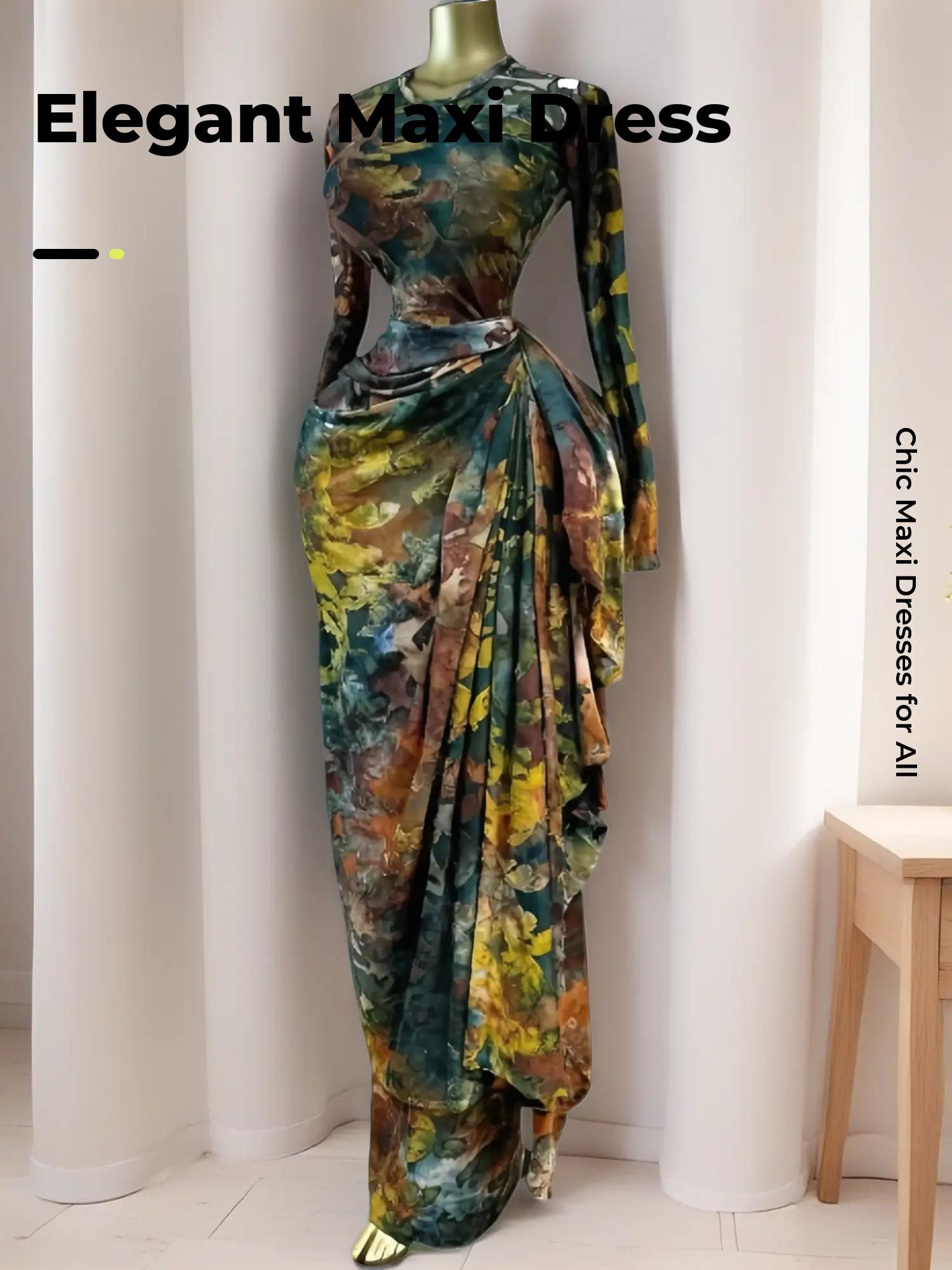 PULKRITU Elegant Feminine Women's Printed O-Neck Long Sleeve Ruffled Satin Belted Long Prom Dress, Club Sexy Evening Party Outfit Gown, Formal Wear, Female Fashion Music Festival Dress,Romantic Lady Skirt,Graduation Season Dress