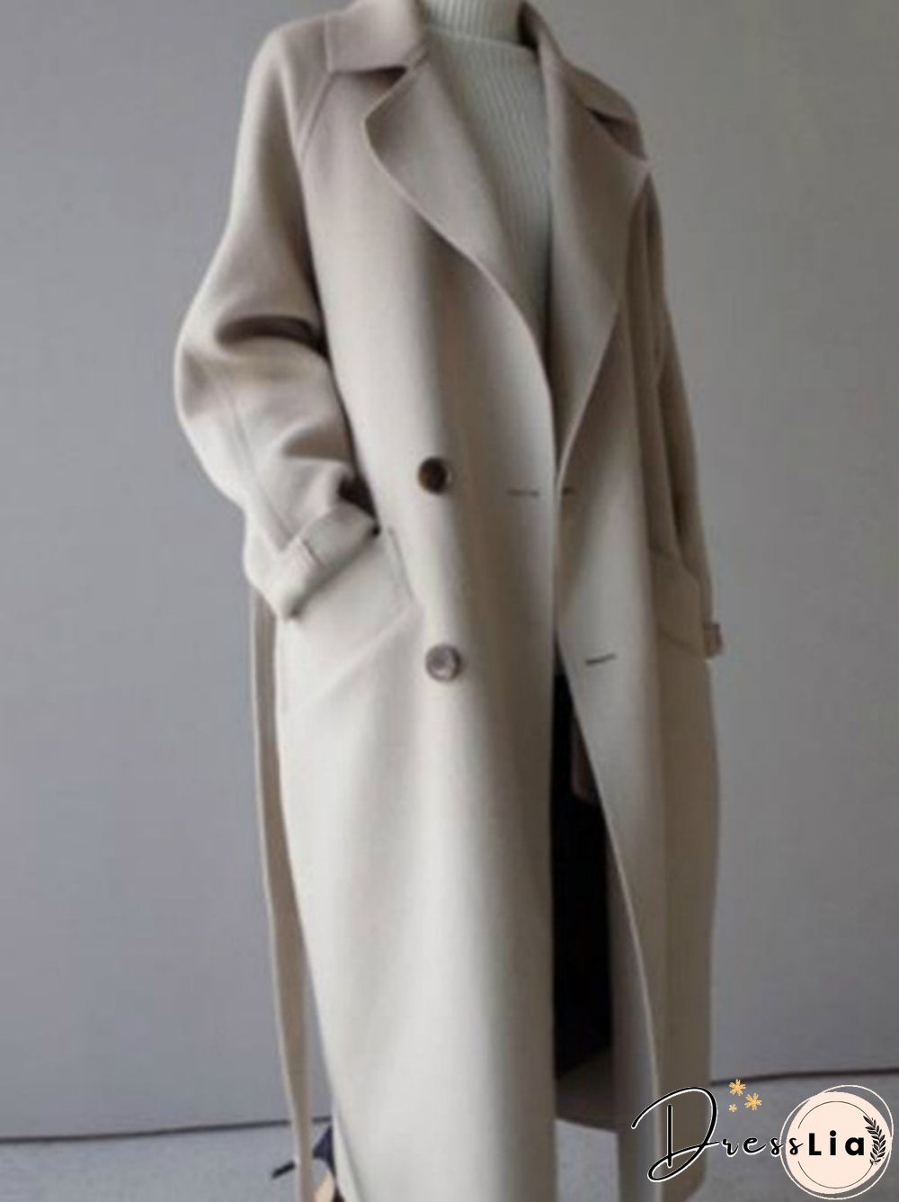 Autumn And Winter Fashion Women Temperament Coat Loose Long Oversize Trench Coat Wool Blend Coat