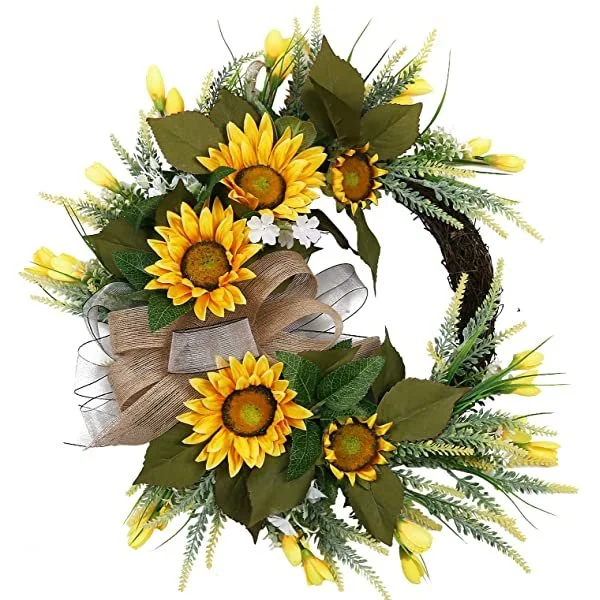 Sunflower Bowknot Summer Autumn Wreath | AvasHome