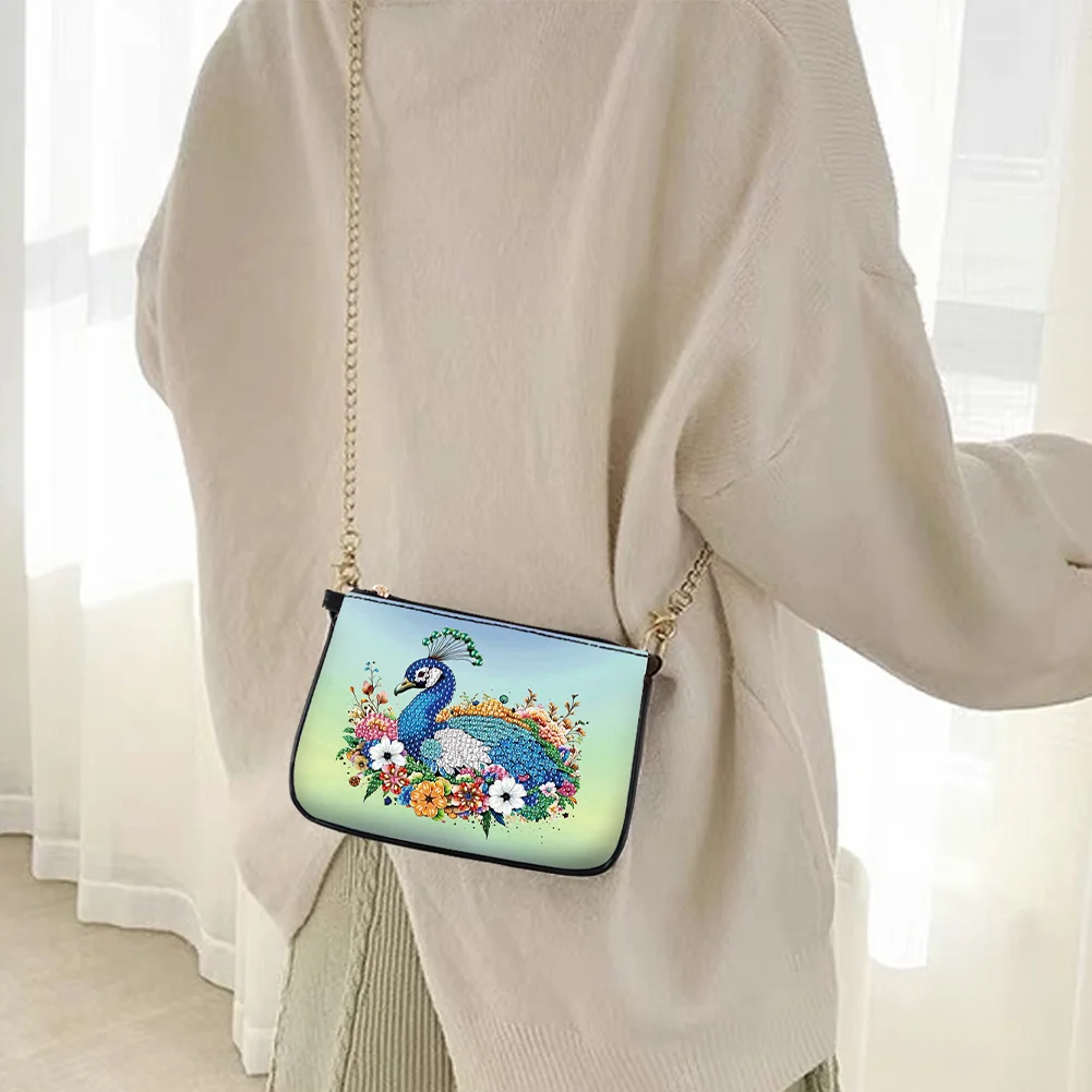 Flower Peacock Diamond Painting Coin Chain Purse 5D Diamond Handmade Chain Bag