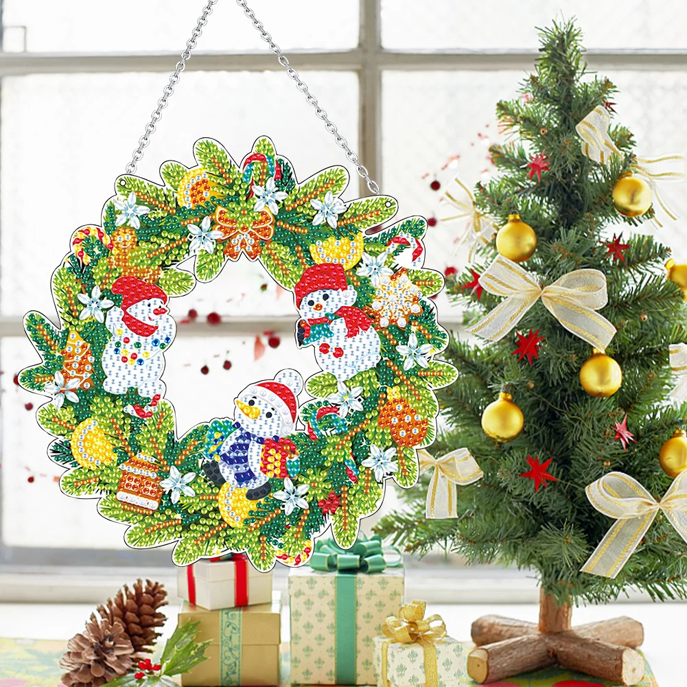 DIY Xmas Wreath Special Shaped Full Drill Garland Crystal Painting Wreath Kit Single Side Diamond