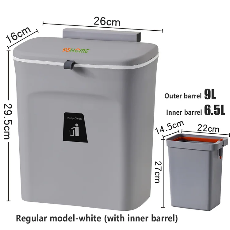 Hanging Kitchen Trash Can With Lid, Kitchen Cabinet Door Cupboard Trash Cans,  Under Sink Trash Cans, Trash Can For Bedroom Bathroom Office Rv 9l (whit