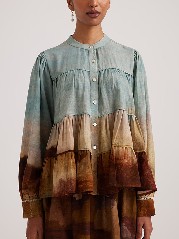 Multi-Colored Cotton Colorblock Printed Tier Top