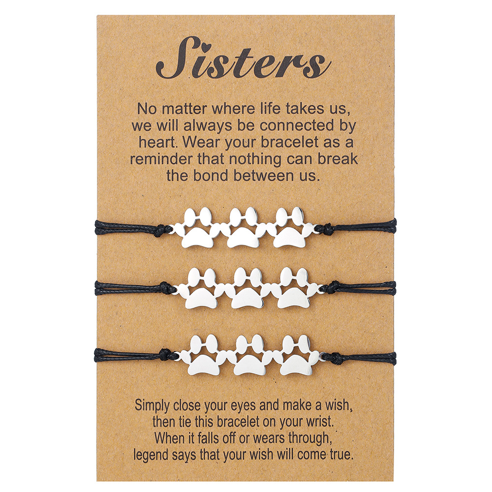 Stylish Couple Friendship Bracelet Stainless Steel Dog Paw & Cat Scratch Braided Adjustable Card Holder Colorfast Bracelet for Women