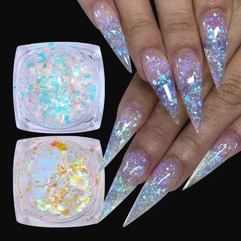 Crystals Aurora Nail Powder Iridescent Glitter Fire Opal Star Nail Art Cloud Flakes Chrome Powder Paillettes Nail Sequins-Nail Inspo