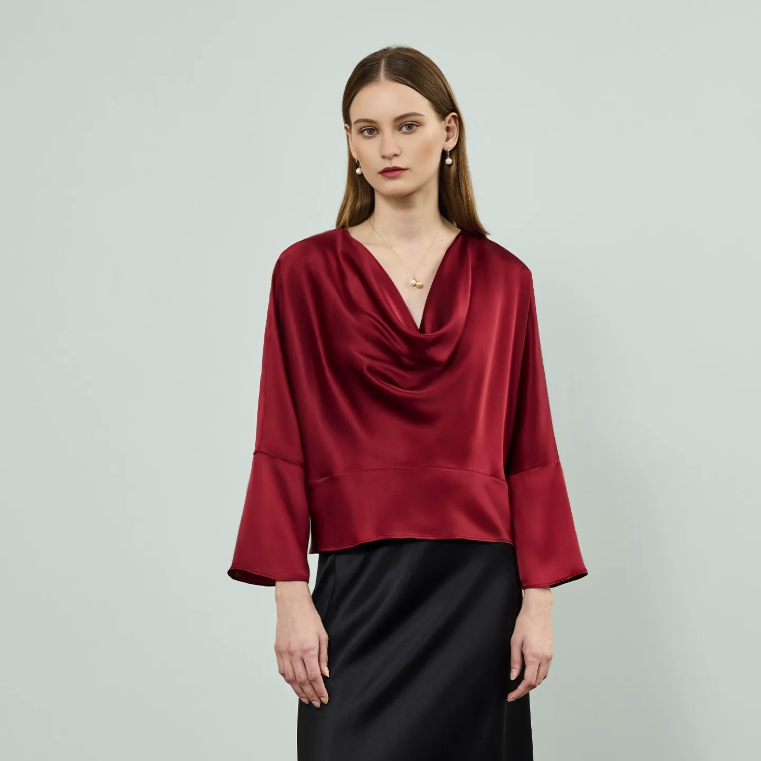 100% Mulberry Silk Cowl Neck V-Neck Top REAL SILK LIFE