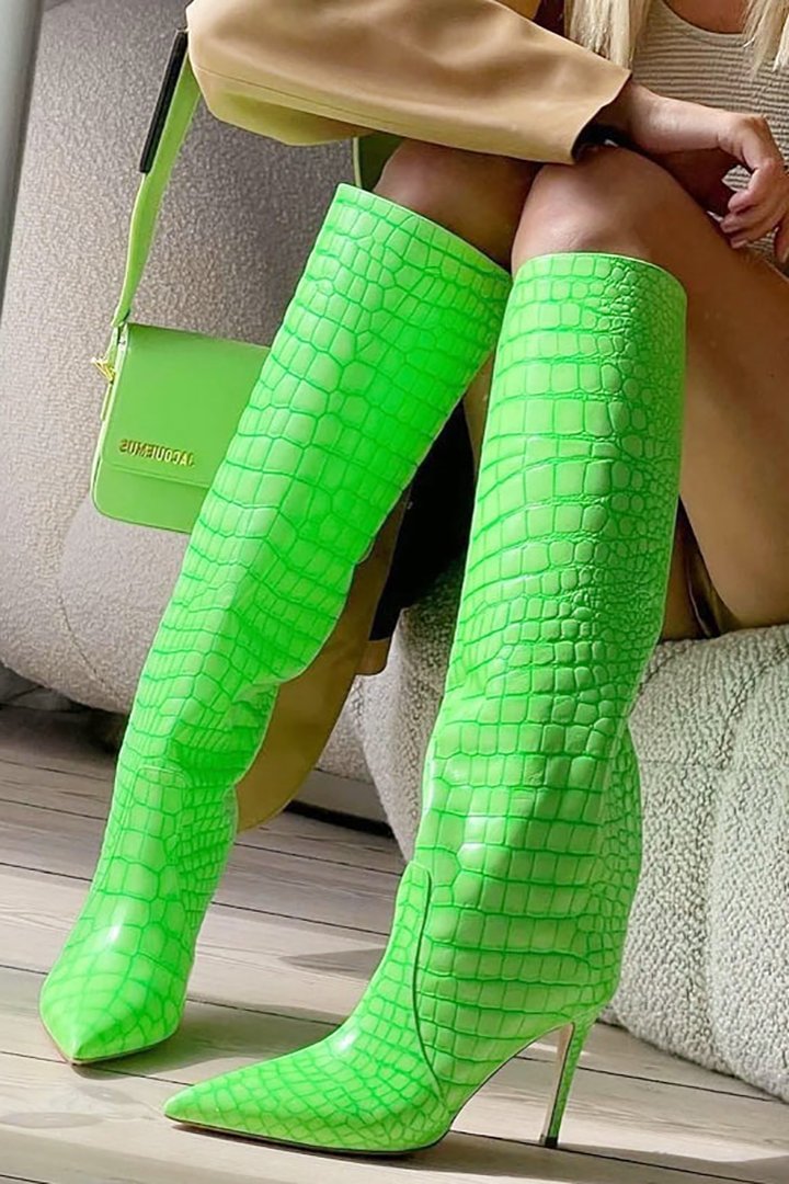 Casual  Large Women'S High Tub And Knee Crocodile Boots