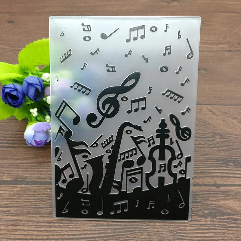 PLASTIC EMBOSSING FOLDER guitar music birthday scrapbook album card gift packing decoration cutting dies paper craft stencils