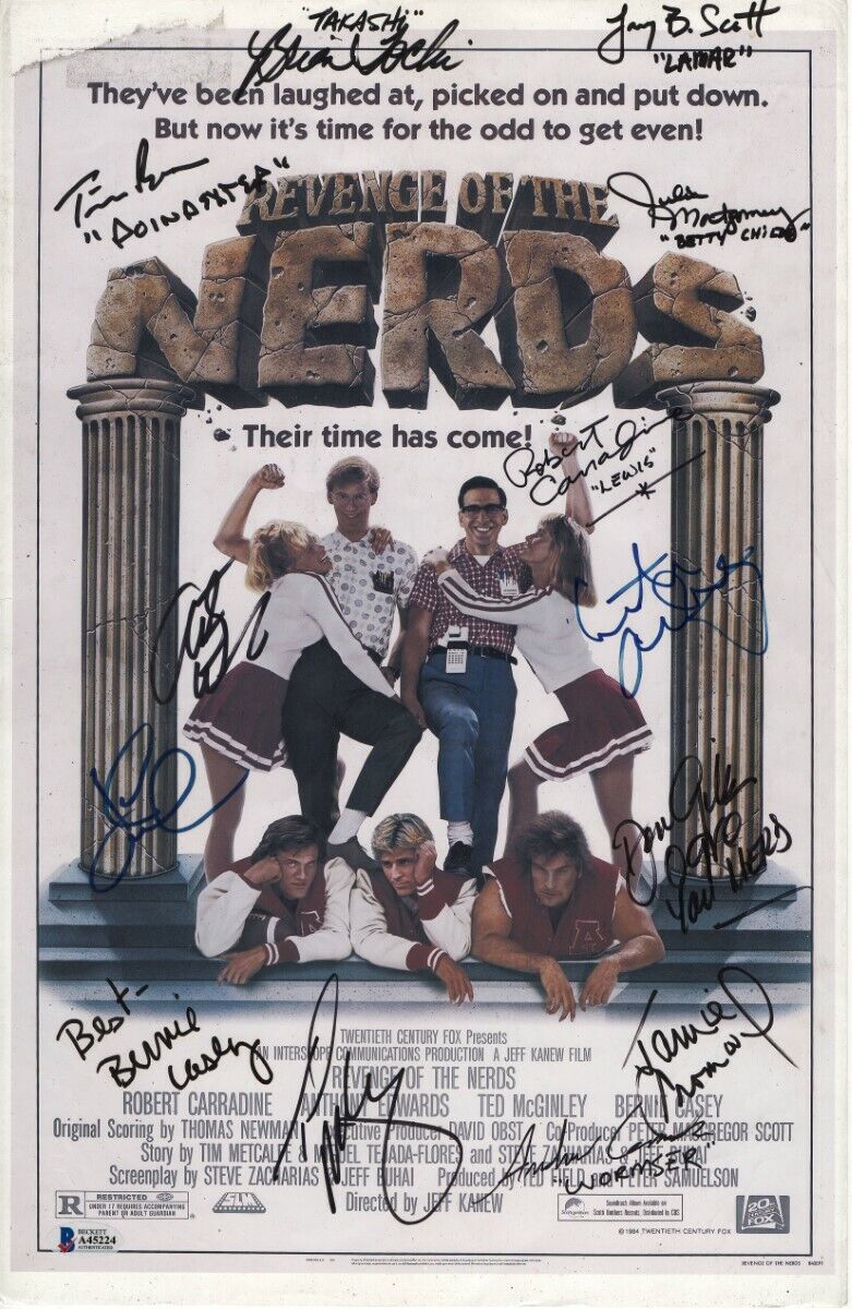 Revenge of the Nerds Cast Autographed 11X17 Photo Poster painting Carradine Gibb Beckett LOA