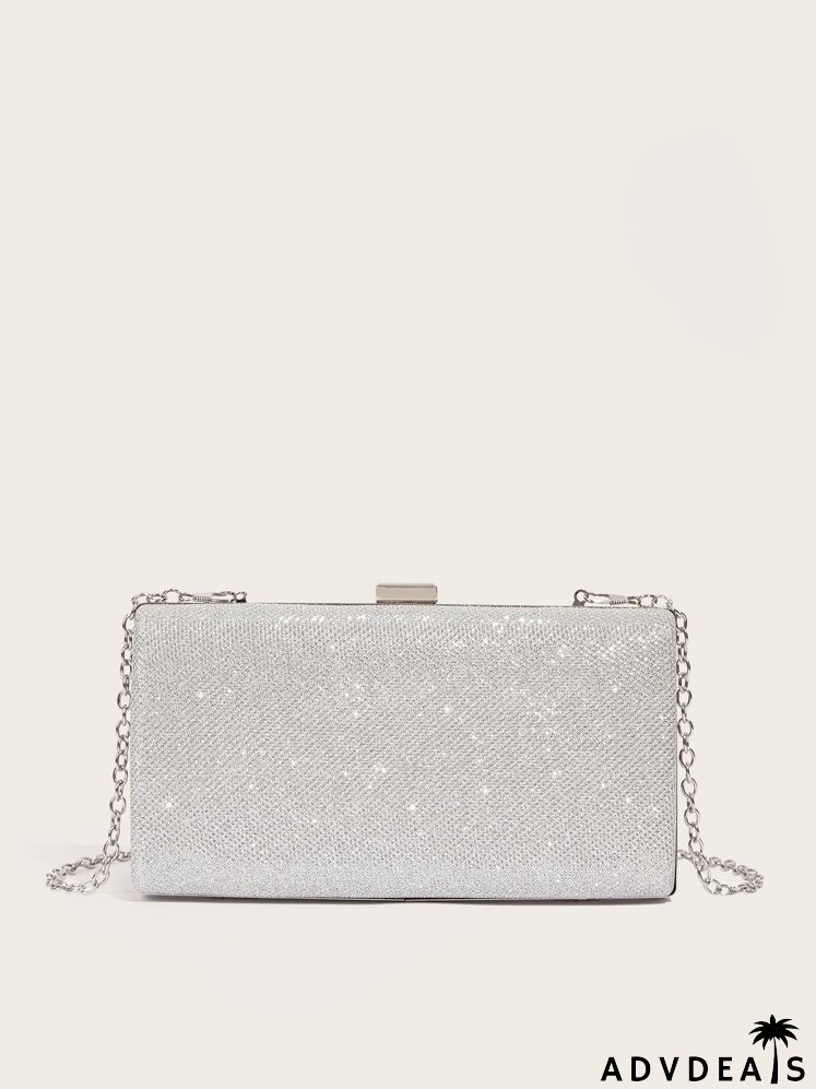 Glitter Floral Decor Chain Box Bag