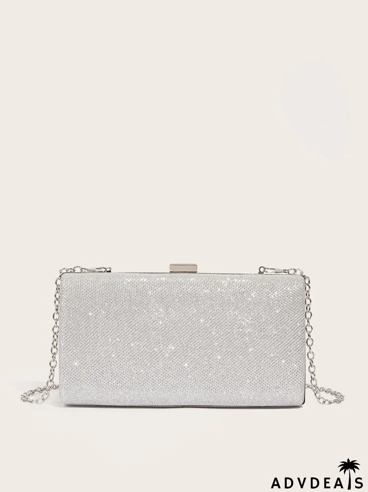 Glitter Floral Decor Chain Box Bag