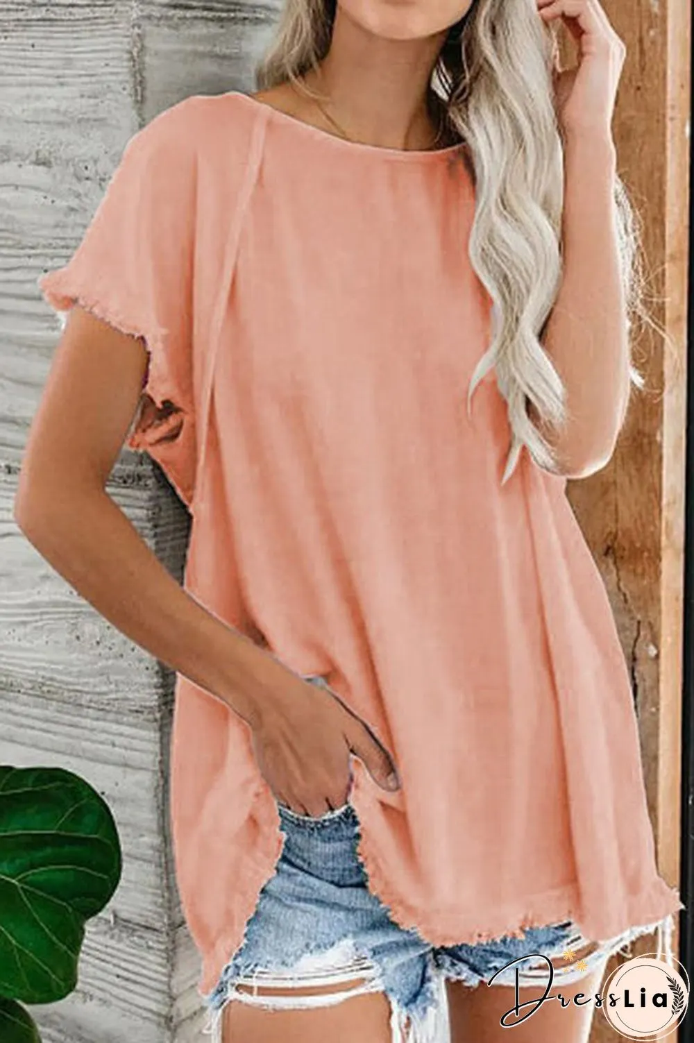 Raw Edge O Neck Short Sleeve T Shirt
