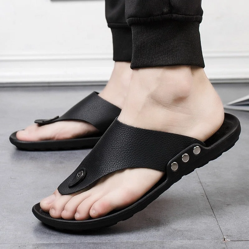 YRZL Slippers Summer Flip-Flops for Men Beach Slippers Brown Sandals Comfortable Shoes Non-Slip Bathroom Shoes Men Slides
