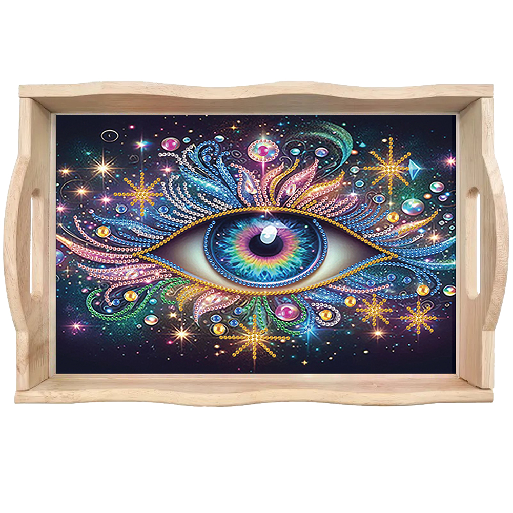 Diamond Painting Wooden Serving Tray Decorative Diamond Art Dining Plate (Eye)