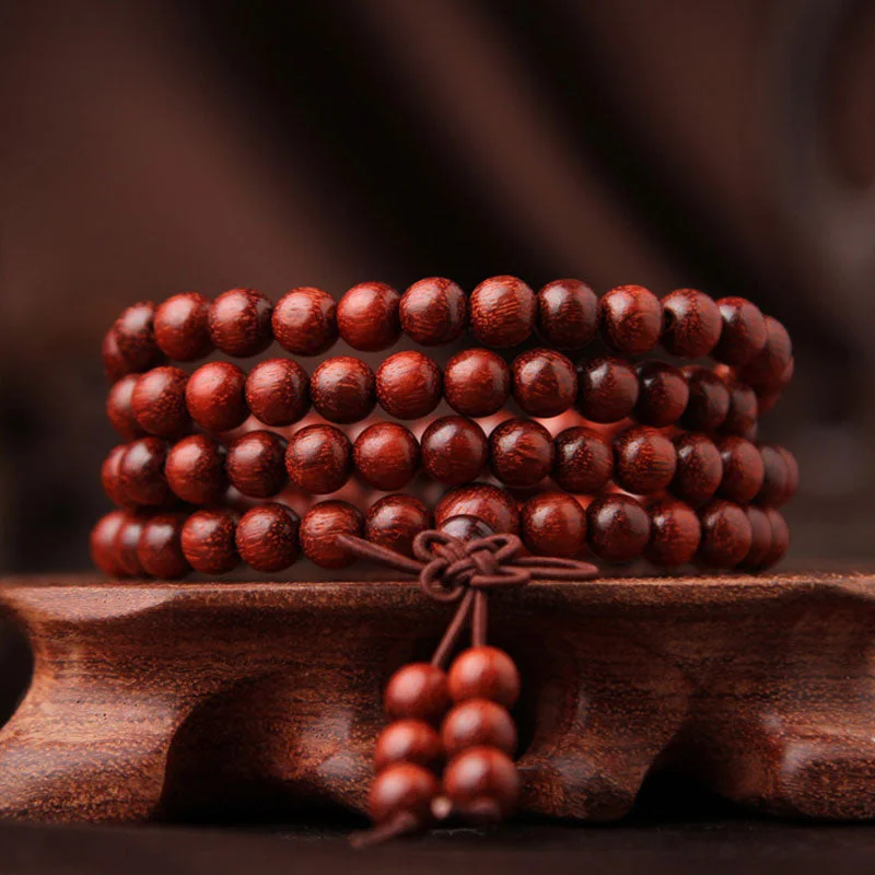 Tibetan Small Leaf Red Sandalwood 108 Beads Mala Meditation Necklace Bracelet
