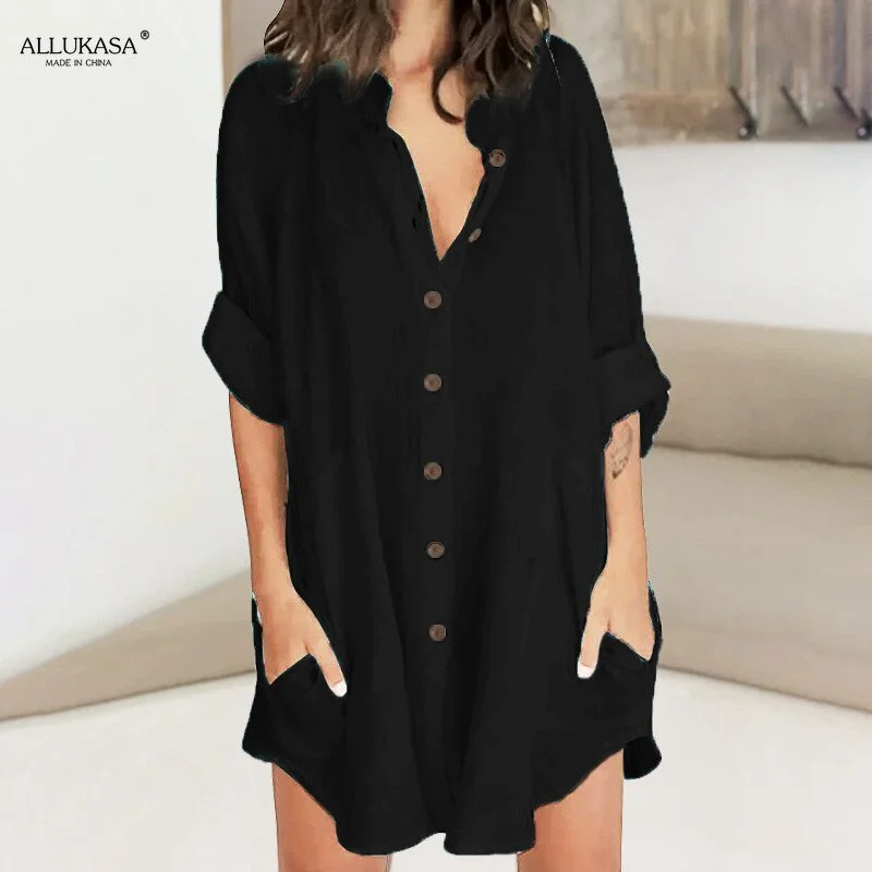 women tops Ladies Fashion Turn-down Collar Loose Single Breasted Button Beach Office Casual Blouse Irregular Top Women's Shirt