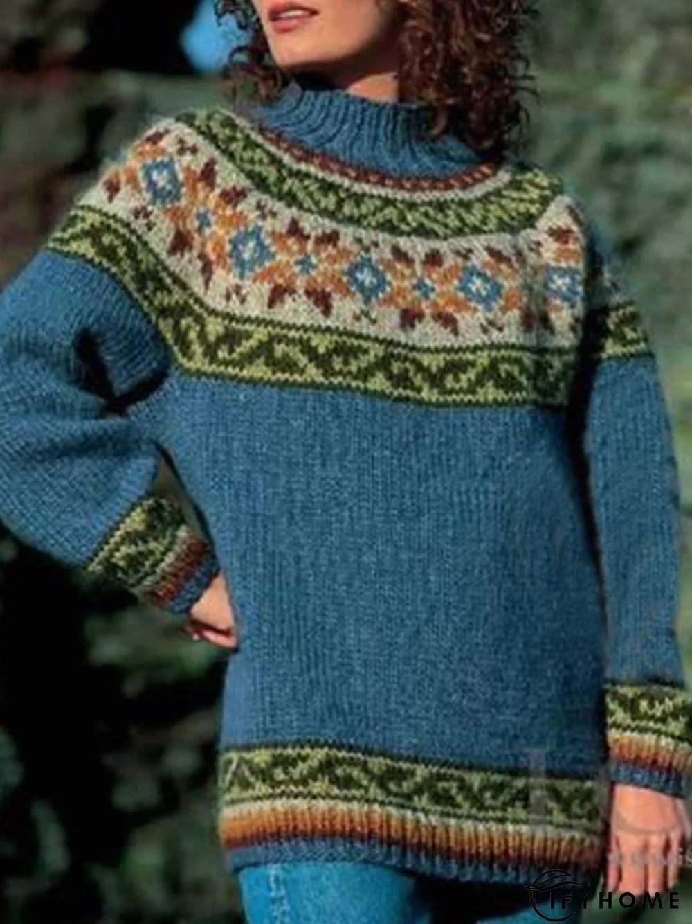 Long Sleeve Color-Block Crew Neck Vintage Sweater | IFYHOME