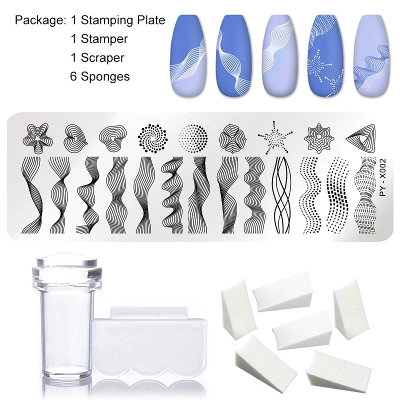 1 Set Nail Stamping Plates Geometry Lace Flower Dream Catcher with Jelly Stamper Scraper Sponge Nail Art Image Plate Tool-Nail Inspo