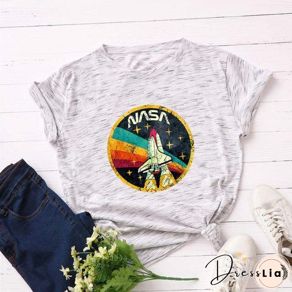 Summer Plus Size Shirt S-5XL New ROCKET Print TShirt Women 100%Cotton O Neck Short Sleeve Tees Casual Tops Woman TShirts