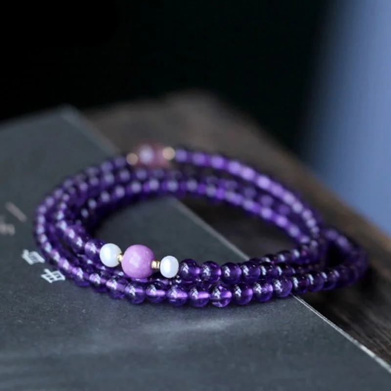 Natural Amethyst Crystal Purple Mica Stone Healing Bracelet