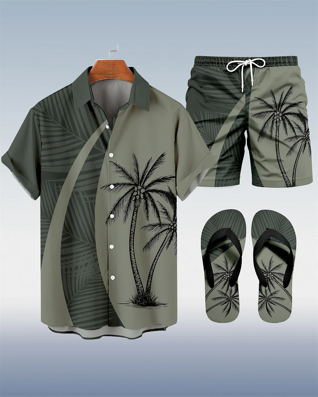 Suitmens Men's Hawaii Vacations Print Shirt Three-Piece Set 055