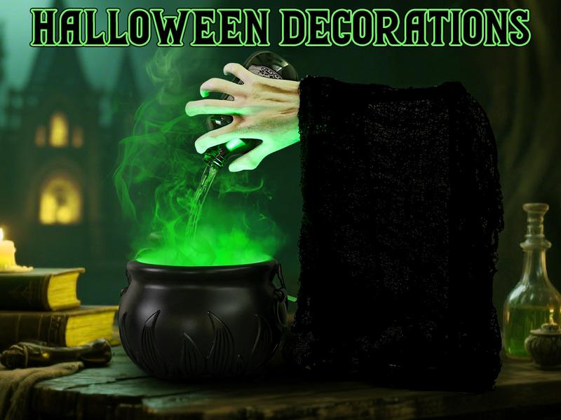 Product Introduction of Halloween Decorations Indoor - Cauldron Halloween Decor with Magic Floating Potion Bottles and Diffuser - Black Plastic Witches Bowl Hocus Pocus Party Decoration for Spooky Vintage Home Kitchen Table. Well Soon Gift 11