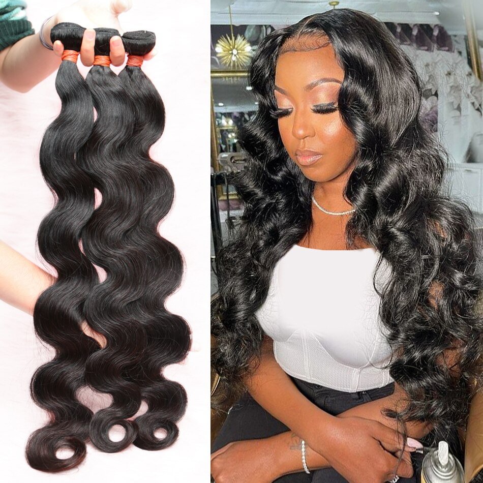 Rosabeauty Body Wave 28 30 32 40 Inch Remy Brazilian Hair Weave Human Hair Bundles Natural Color 100% Human Hair Extension US Mall Lifes