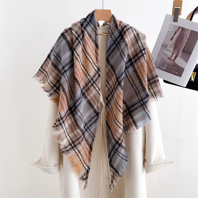 Cashmere Plaid Warm Shawl Scarf Unisex Autumn And Winter Fashion All-Matching Tassel Scarf