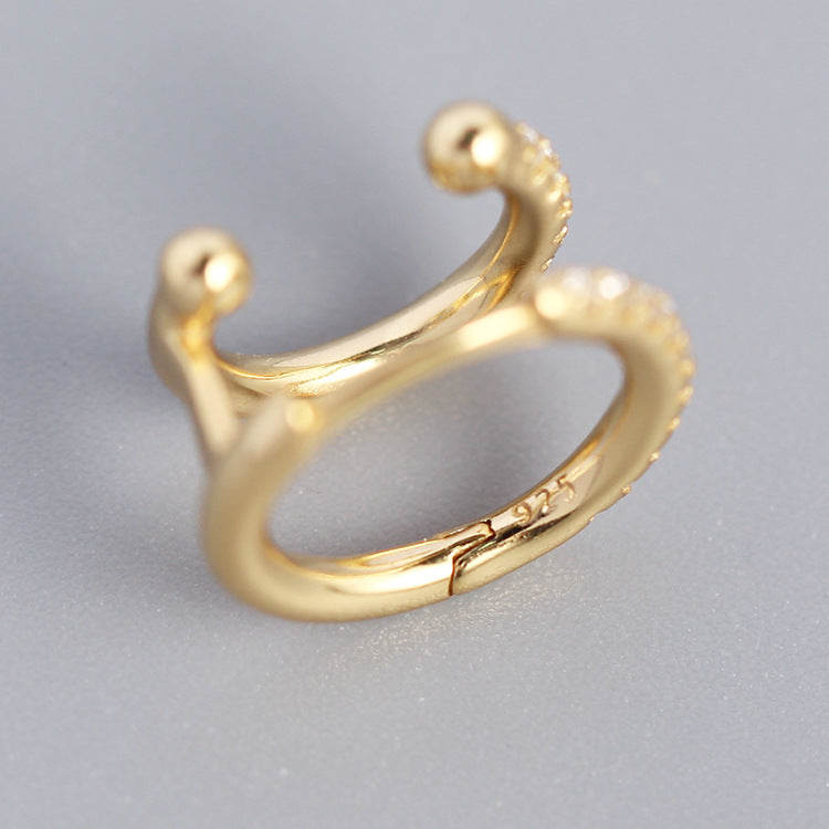 925 Sterling Silver Women Geometric Geometric Silver Diamond Inlay Stud Earrings