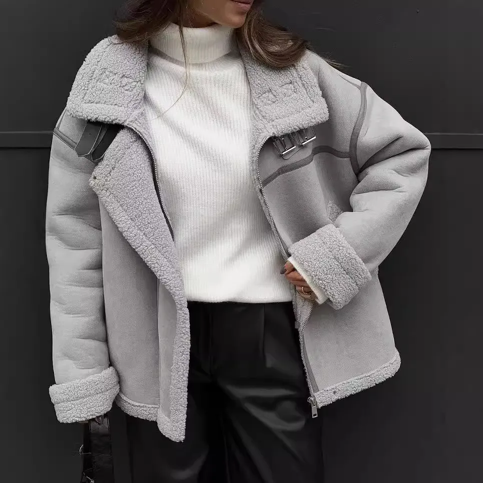 Nigikala Nigikala Lamb Wool Coat 2025 New Design Sense Spliced Street Locomotive Cotton Suit