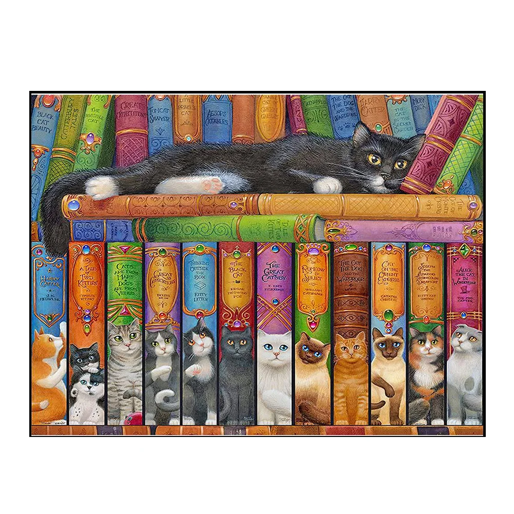 14CT Full Stamped Cross Stitch - Cat And Book(Canvas|40*50CM)