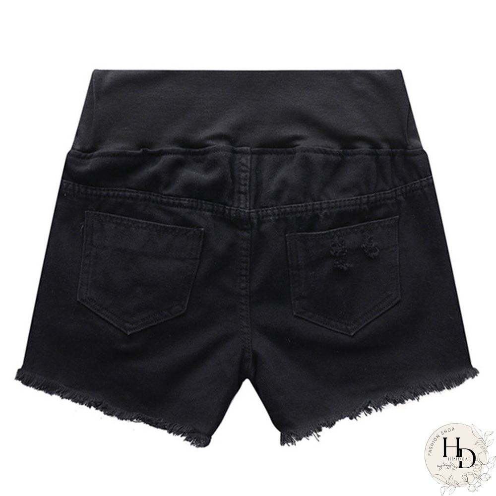 Pregnancy Women's Ripped Denim Shorts Summer Maternity Shorts Pregnant Loose Belly Elastic Jeans