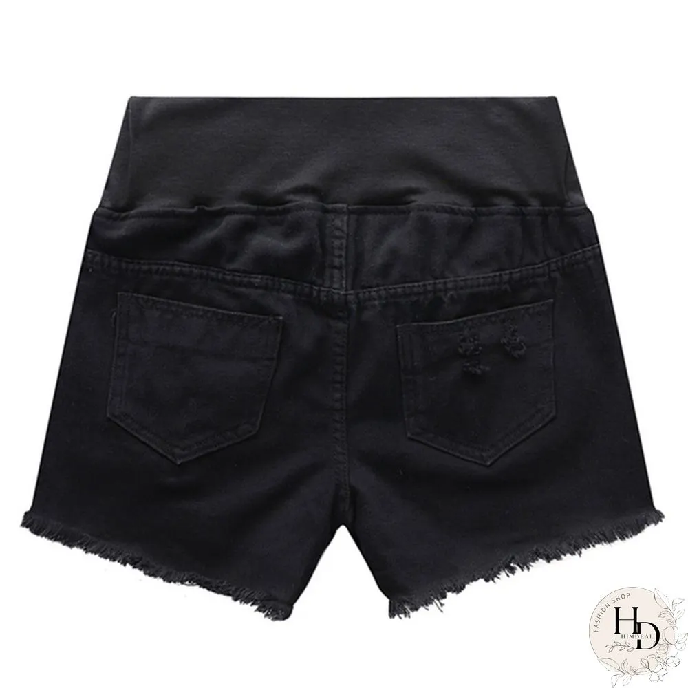 Pregnancy Women's Ripped Denim Shorts Summer Maternity Shorts Pregnant Loose Belly Elastic Jeans