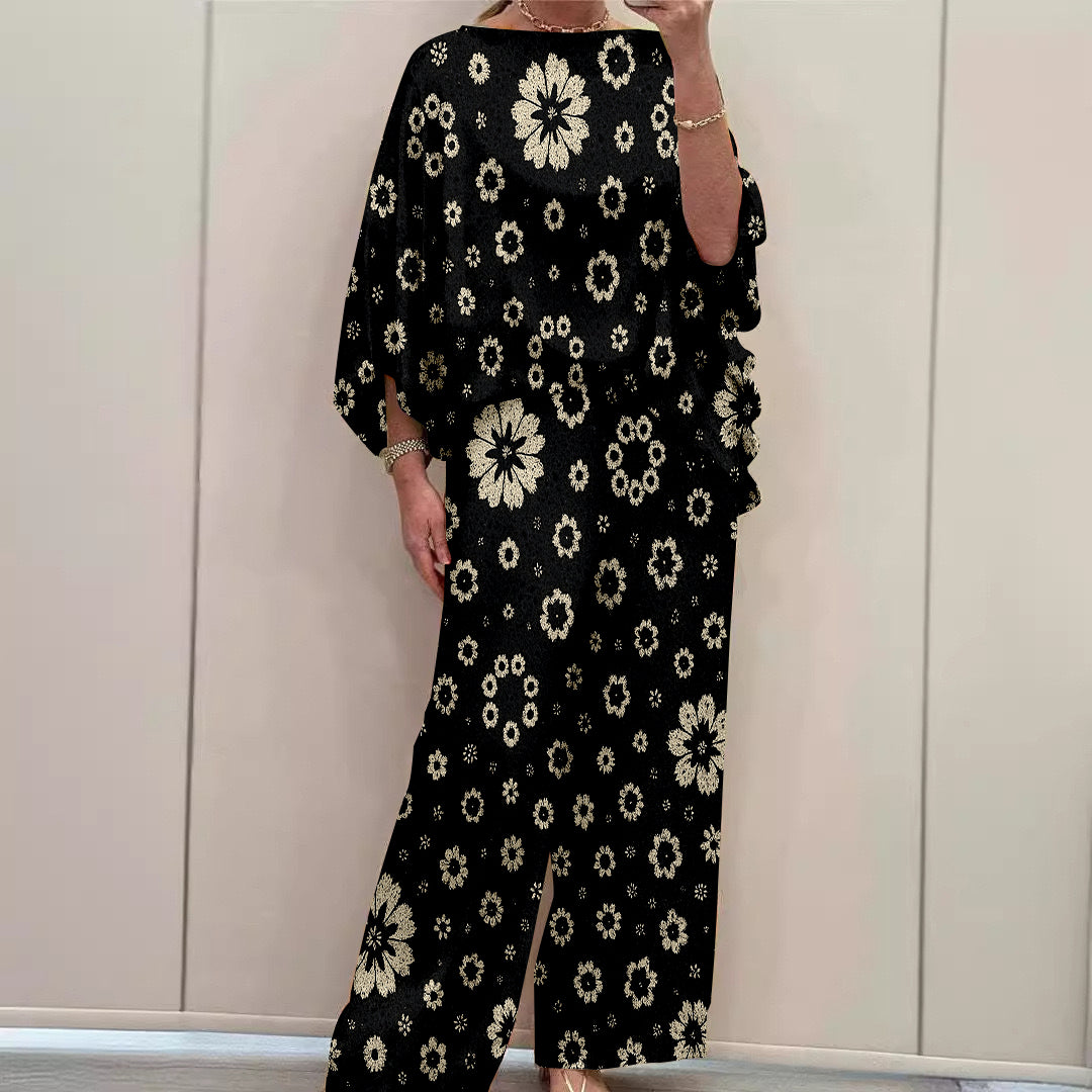 Women Long Sleeve V-neck Graphic Floral Printed Top