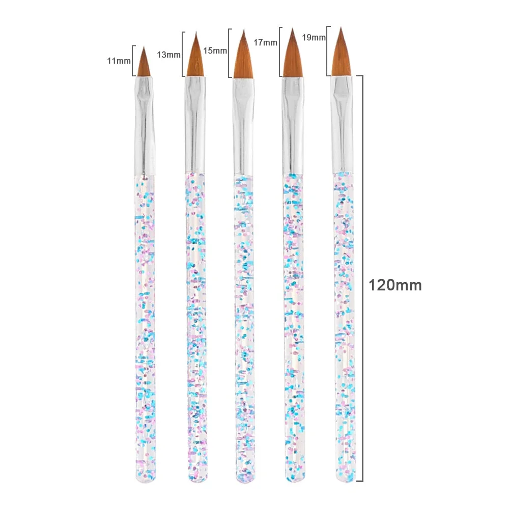 New 5 pcs Nail Art Brush Tools Set Crystal Handle Acrylic UV Gel Carving Glitter Pen Gradient Manicure DIY Nail  Art Tool