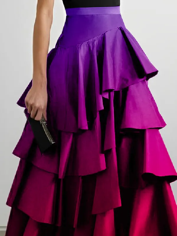 Stylish Selection A-Line High Waisted Falbala Solid Color Skirts Bottoms