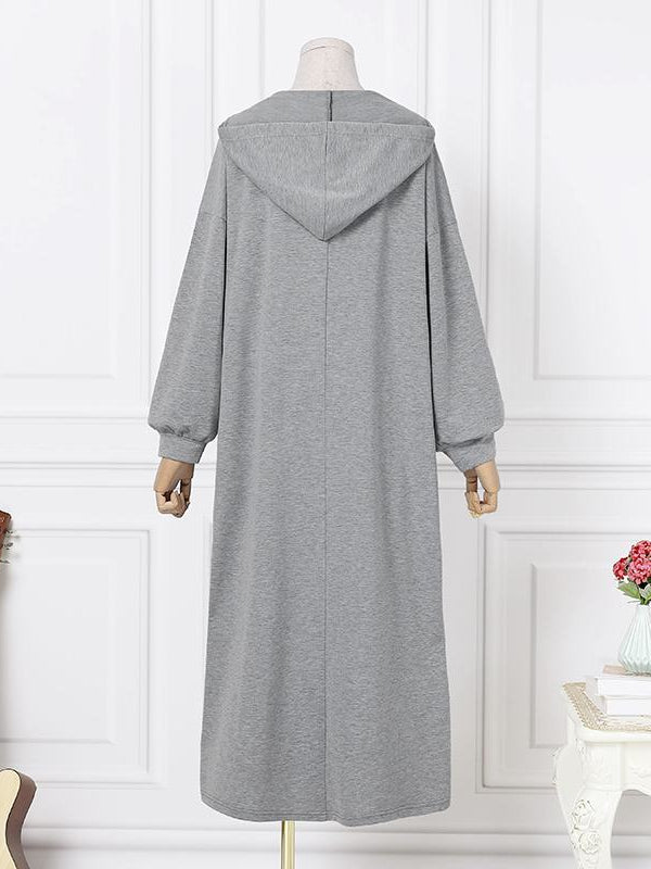 Women's Long Sleeve Hooded Solid Color Maxi Dress