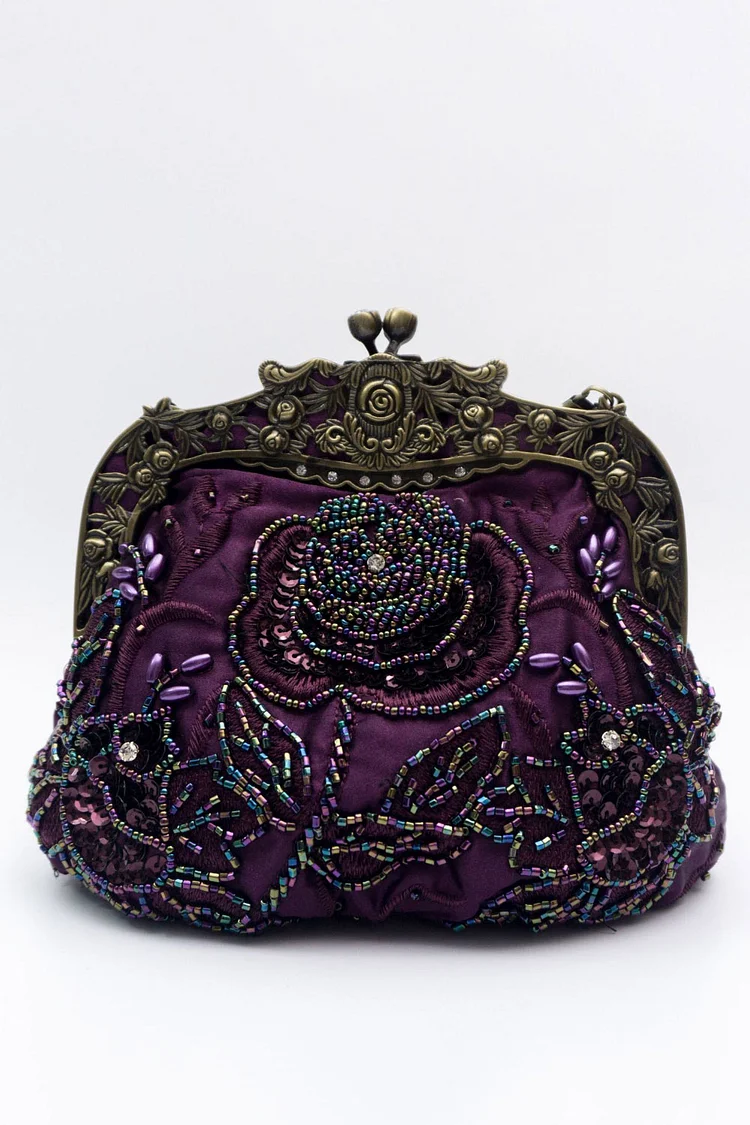 Evening Floral Bead Sequin Embroidery Metal Relief Clutch Bag 2024 - Xpluswear