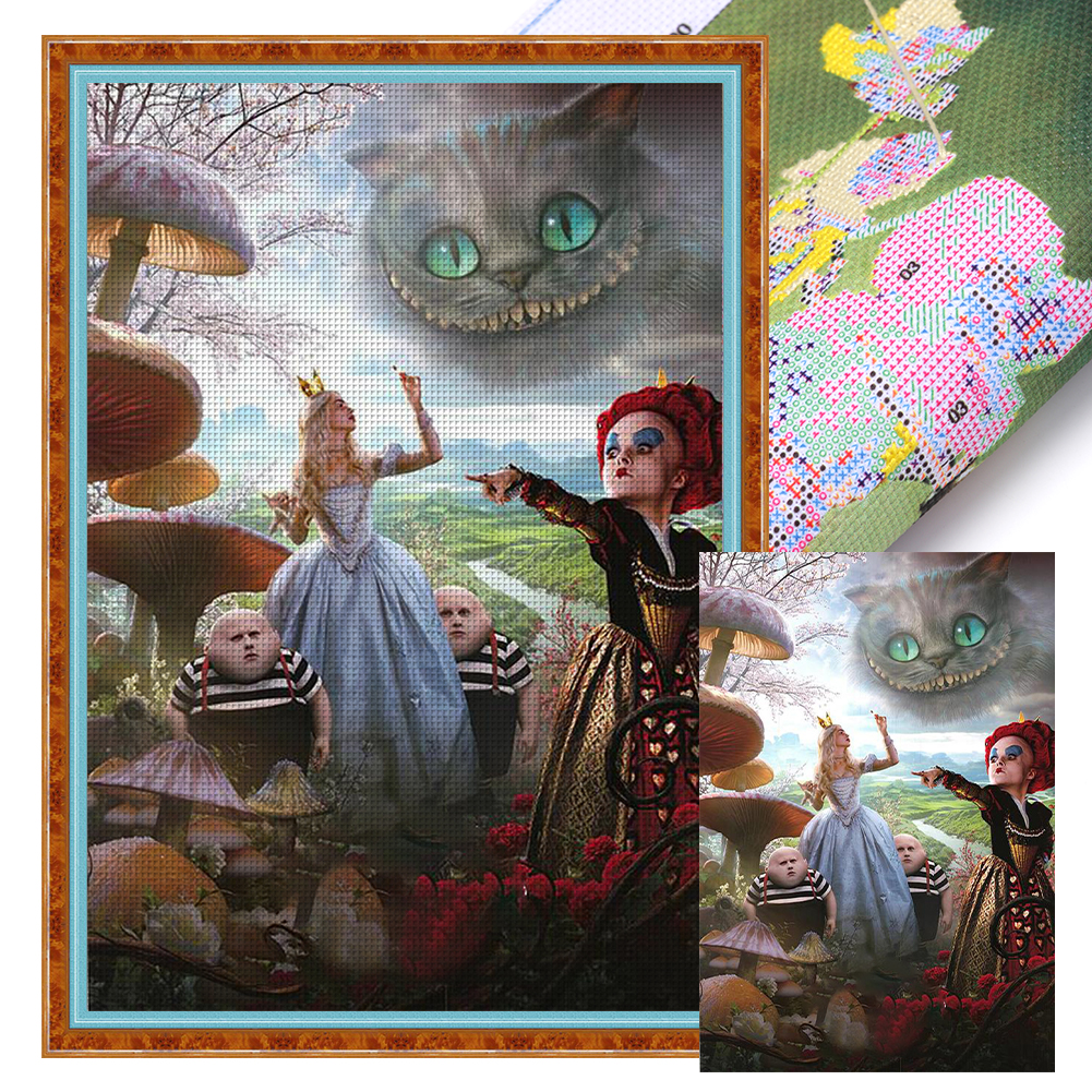 Red Queen And White Queen Full 11CT Pre-stamped Canvas(50*70cm) Cross Stitch