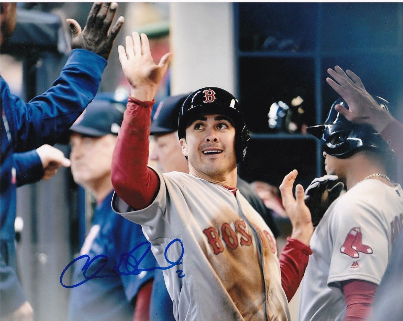 CHASE D'ARNAUD BOSTON RED SOX ACTION SIGNED 8x10