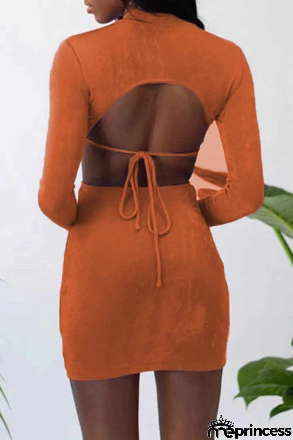Apricot Fashion Sexy Solid Hollowed Out O Neck One Step Skirt Dresses