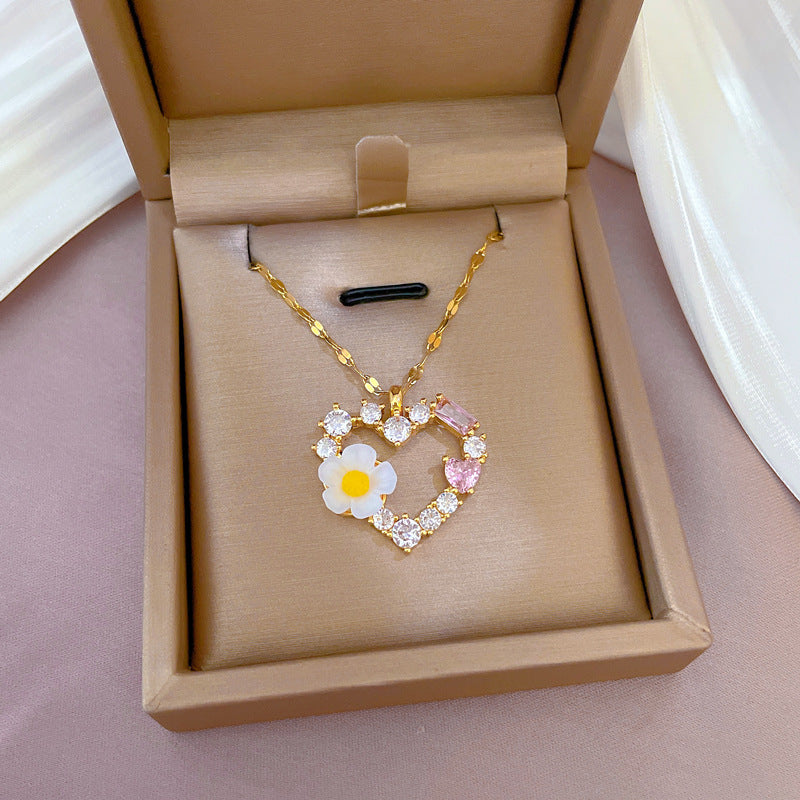 Cartoon Geometric Titanium Steel Diamond Inlay Necklaces